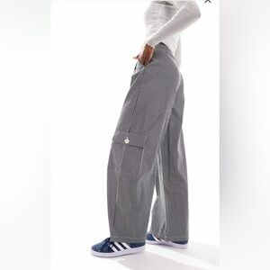 Reclaimed Vintage Wide Leg Cargo Pants in Gray Pinstripe